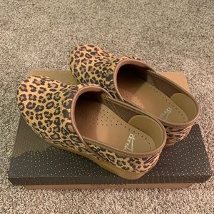 Dansko professional leopard suede clogs, size 37